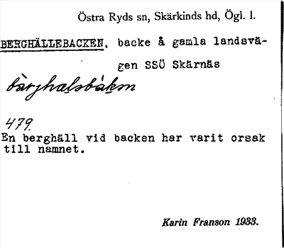 Bild på arkivkortet för arkivposten Berghällebacken