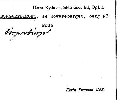 Bild på arkivkortet för arkivposten Borgareberget