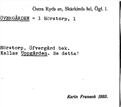 Bild på arkivkortet för arkivposten Övergården = Hörstorp