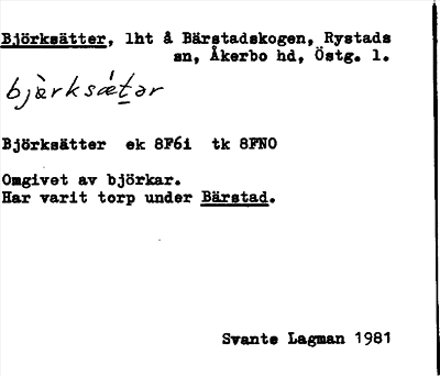 Bild på arkivkortet för arkivposten Björksätter
