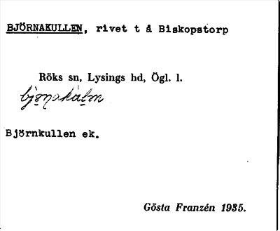 Bild på arkivkortet för arkivposten Björnakullen