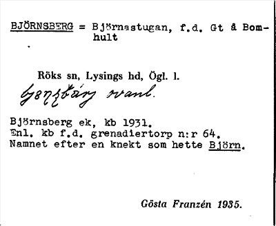 Bild på arkivkortet för arkivposten Björnsberg