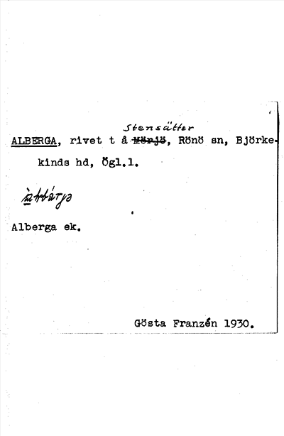 Bild på arkivkortet för arkivposten Alberga