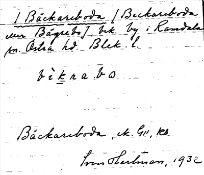 Bild på arkivkortet för arkivposten Bäckareboda