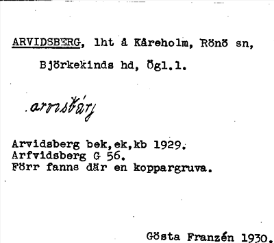 Bild på arkivkortet för arkivposten Arvidsberg