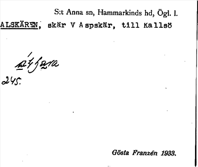Bild på arkivkortet för arkivposten Alskären