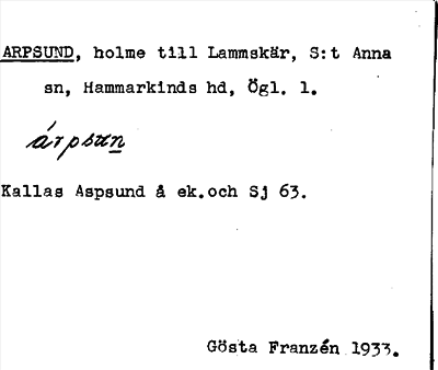 Bild på arkivkortet för arkivposten Arpsund