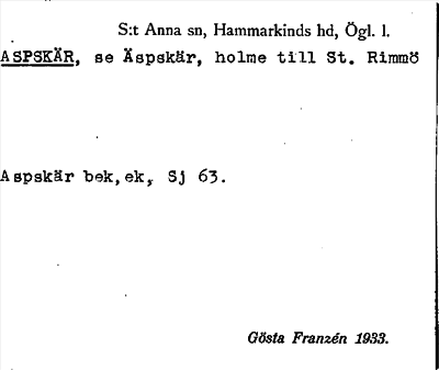 Bild på arkivkortet för arkivposten Aspskär