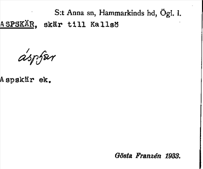 Bild på arkivkortet för arkivposten Aspskär