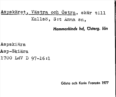 Bild på arkivkortet för arkivposten Aspskäret, Västra och Östra