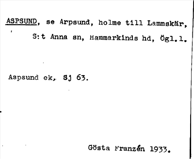 Bild på arkivkortet för arkivposten Aspsund