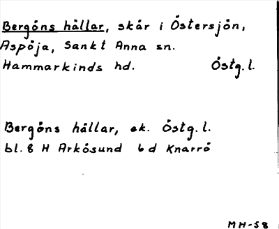 Bild på arkivkortet för arkivposten Bergöns hällar