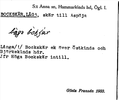 Bild på arkivkortet för arkivposten Bockskär, Låga