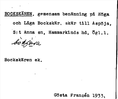 Bild på arkivkortet för arkivposten Bockskären