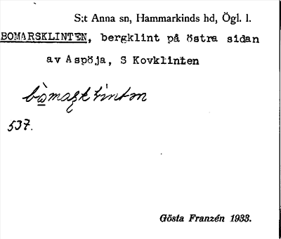 Bild på arkivkortet för arkivposten Bomarsklinten