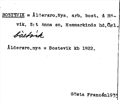 Bild på arkivkortet för arkivposten Bostevik