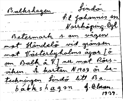 Bild på arkivkortet för arkivposten Balkshagen