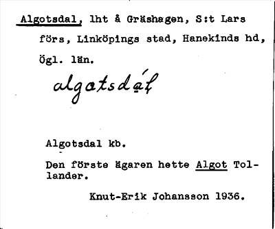 Bild på arkivkortet för arkivposten Algotsdal