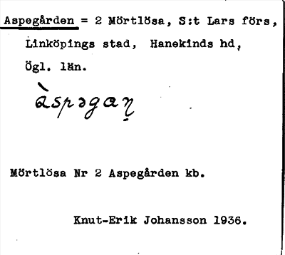 Bild på arkivkortet för arkivposten Aspegården