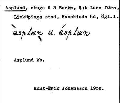 Bild på arkivkortet för arkivposten Asplund