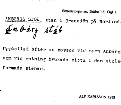 Bild på arkivkortet för arkivposten Anbergs stol