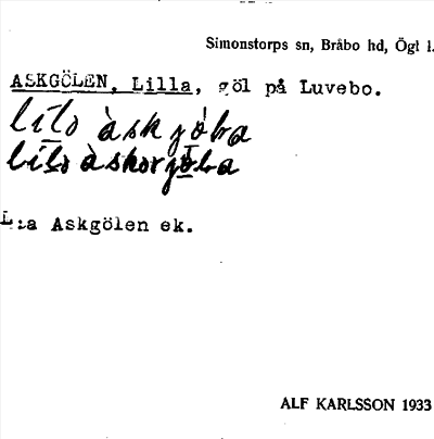Bild på arkivkortet för arkivposten Askgölen, Lilla