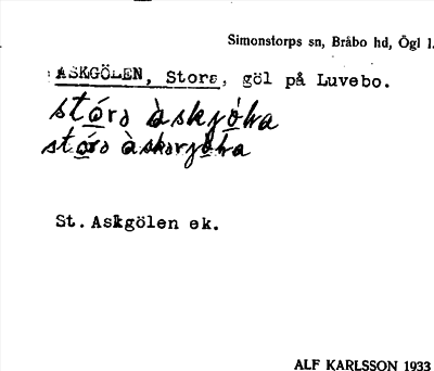 Bild på arkivkortet för arkivposten Askgölen, Stora