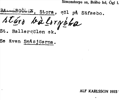 Bild på arkivkortet för arkivposten Ballergölen, Stora