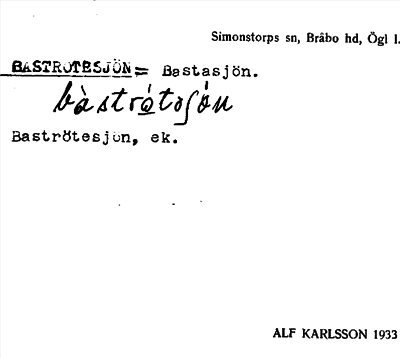 Bild på arkivkortet för arkivposten Bastrotesjön = Bastasjön