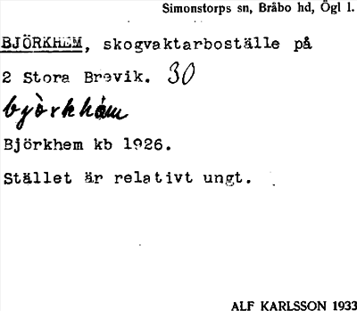 Bild på arkivkortet för arkivposten Björkhem