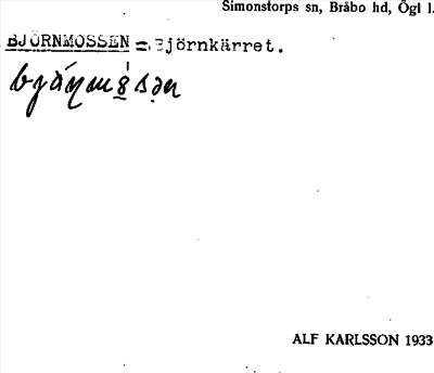 Bild på arkivkortet för arkivposten Björnmossen = Björnkärret