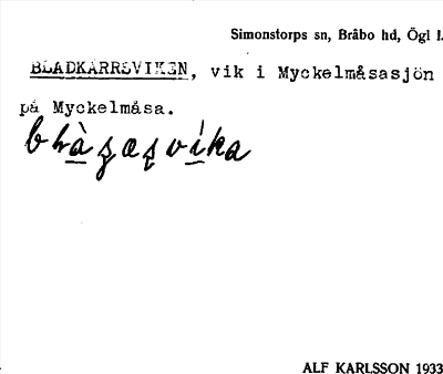 Bild på arkivkortet för arkivposten Bladkärrsviken