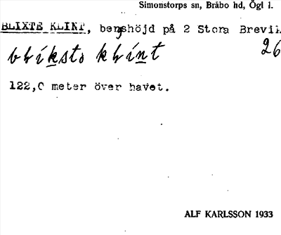 Bild på arkivkortet för arkivposten Blixte Klint