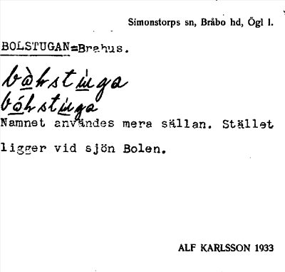 Bild på arkivkortet för arkivposten Bolstugan