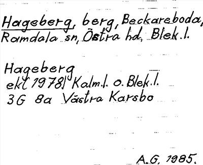 Bild på arkivkortet för arkivposten Hageberg