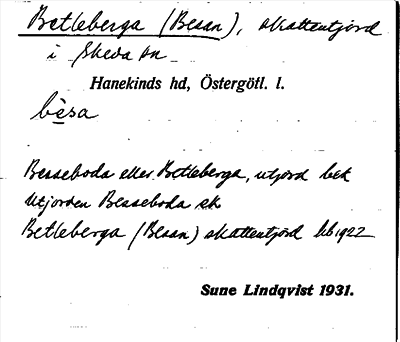 Bild på arkivkortet för arkivposten Betleberga (Besan)