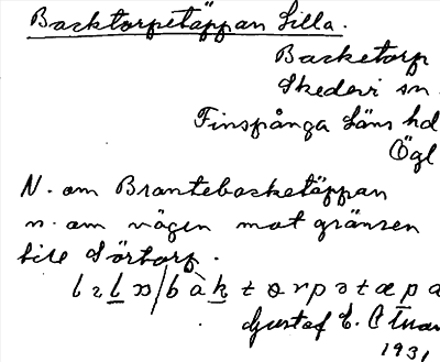 Bild på arkivkortet för arkivposten Backtorpetäppan Lilla