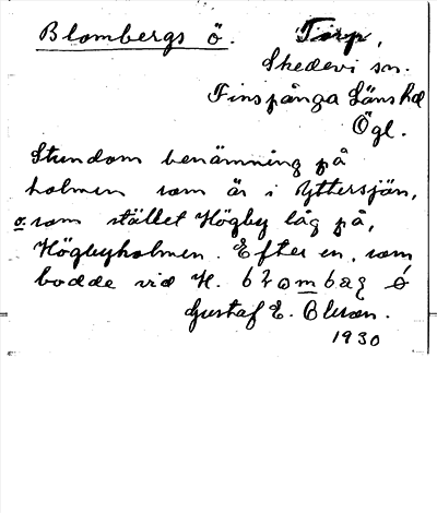 Bild på arkivkortet för arkivposten Blombergs ö