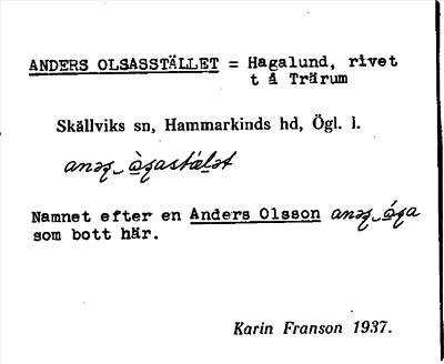 Bild på arkivkortet för arkivposten Anders Olsasstället = Hagalund