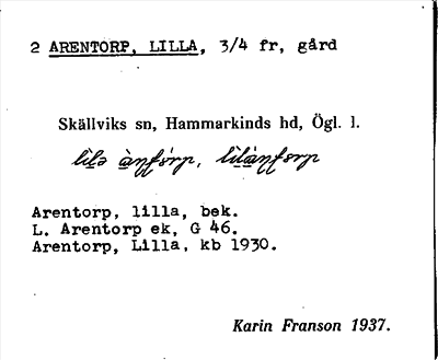 Bild på arkivkortet för arkivposten Arentorp, Lilla