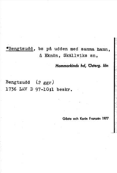Bild på arkivkortet för arkivposten *Bengtsudd