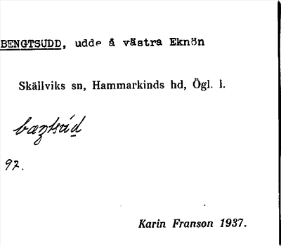 Bild på arkivkortet för arkivposten Bengtsudd