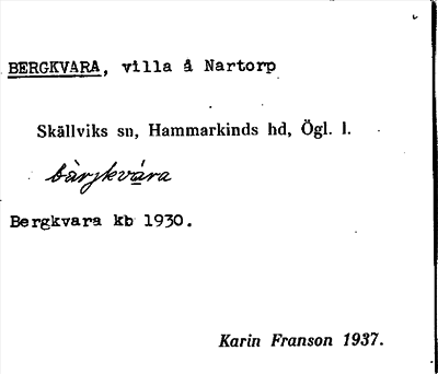 Bild på arkivkortet för arkivposten Bergkvara