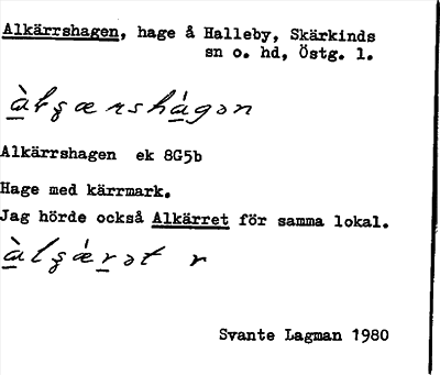 Bild på arkivkortet för arkivposten Alkärrshagen
