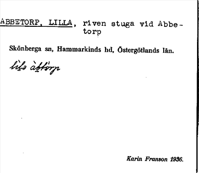 Bild på arkivkortet för arkivposten Abbetorp, Lilla