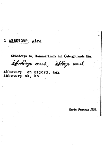 Bild på arkivkortet för arkivposten Abbetorp