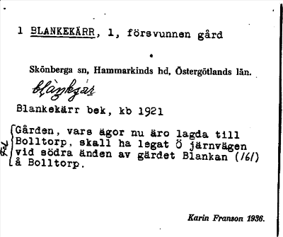 Bild på arkivkortet för arkivposten Blankekärr