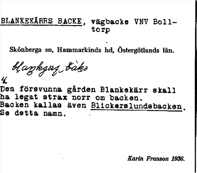 Bild på arkivkortet för arkivposten Blankekärrs Backe