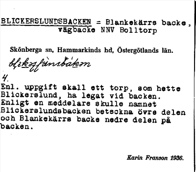 Bild på arkivkortet för arkivposten Blickerslundsbacken = Blankekärrs backe