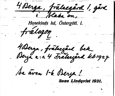Bild på arkivkortet för arkivposten Berga, frälsegård